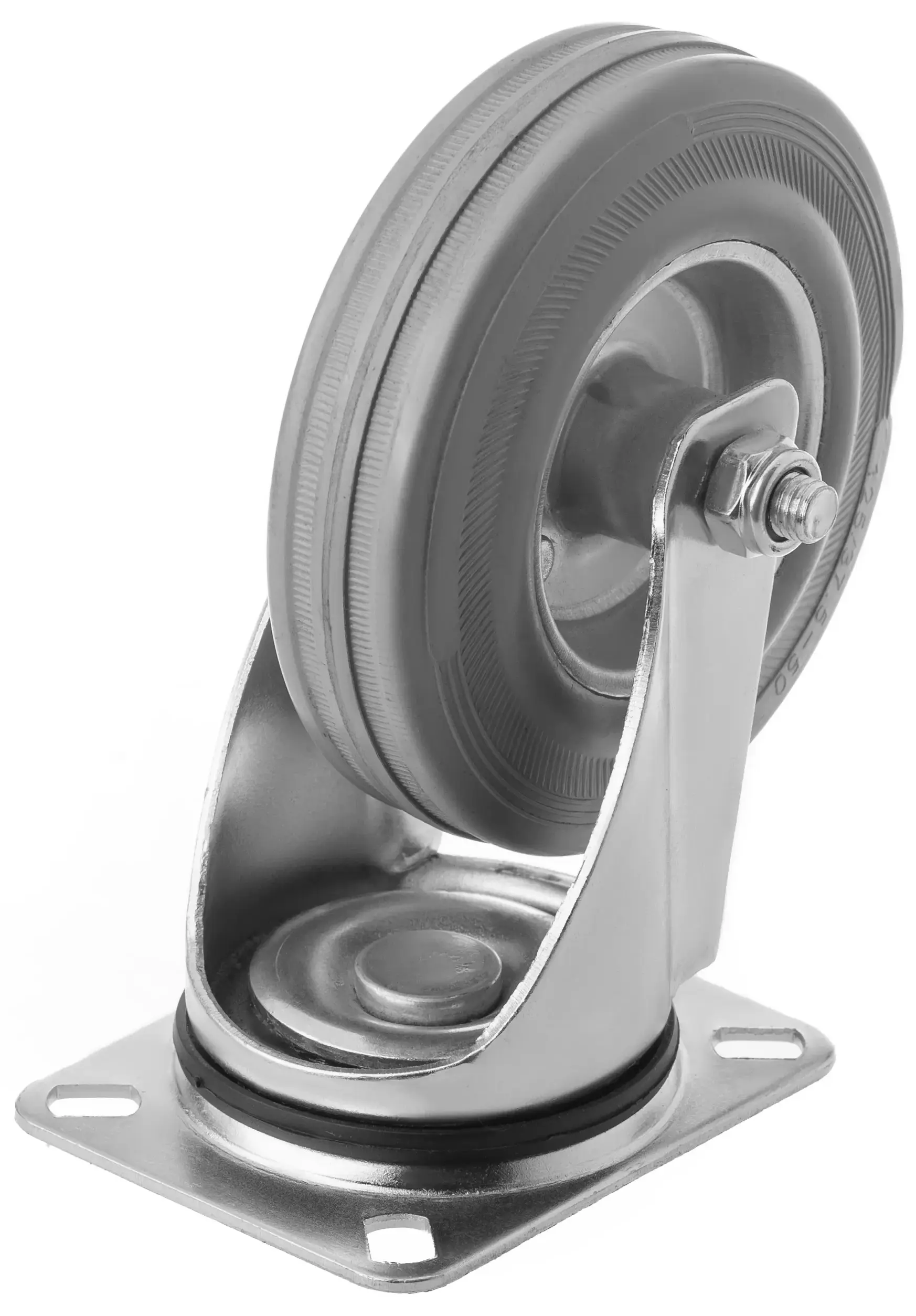 Промышленное колесо, диаметр 125мм, крепление - поворотная площадка, серая резина, роликовый подшипник - SC 55 f